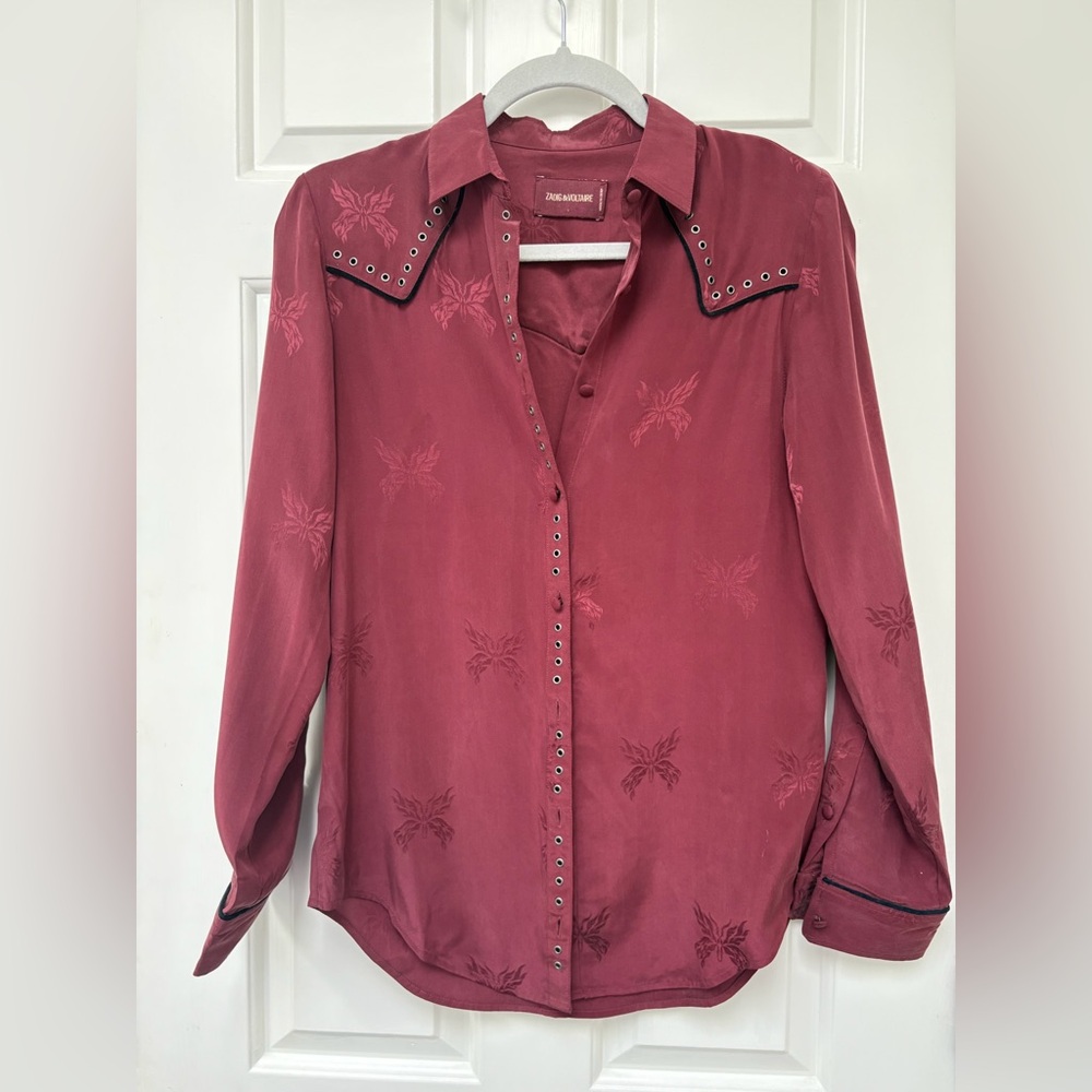 Zadig & Voltaire Burgundy Embellished Blouse